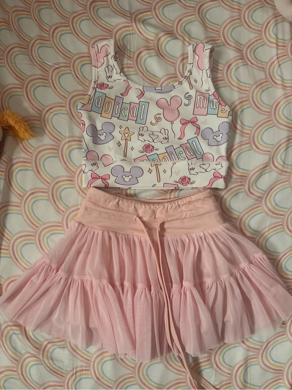 Magical Park Day Pink Tulle Tiered Skirt - Soft Pink Girls' and Matching Top